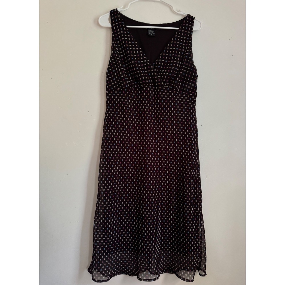 Faith Love & Passion Brown Polka Dot V-Neck Chiffon Midi Dress Y2K Size 12